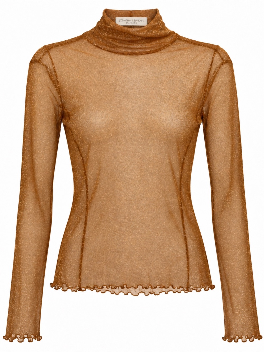 Jonathan Simkhai Sheer Metallic Bronze Mock-Neck Long Sleeve Top - 75% OFF MSRP!
